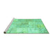 Sideview of Machine Washable Patchwork Turquoise Transitional Area Rugs, wshtr935turq