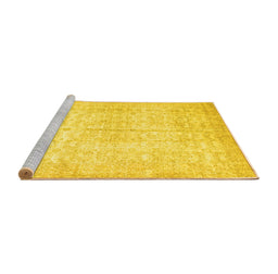 Sideview of Machine Washable Persian Yellow Traditional Rug, wshtr936yw