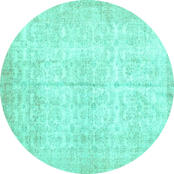 Round Machine Washable Persian Turquoise Traditional Area Rugs, wshtr936turq