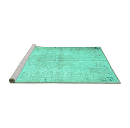 Sideview of Machine Washable Persian Turquoise Traditional Area Rugs, wshtr937turq