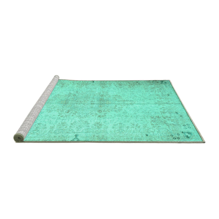 Sideview of Machine Washable Persian Turquoise Traditional Area Rugs, wshtr937turq