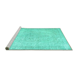 Sideview of Machine Washable Persian Turquoise Traditional Area Rugs, wshtr938turq