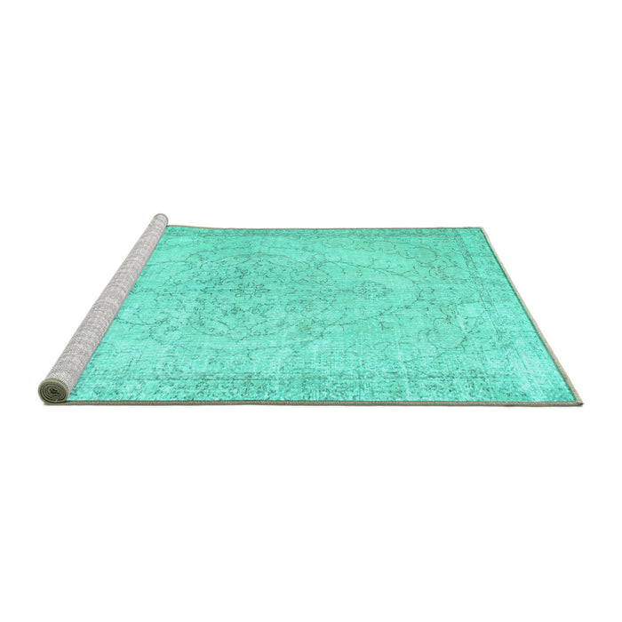 Sideview of Machine Washable Persian Turquoise Traditional Area Rugs, wshtr938turq