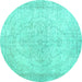 Round Machine Washable Persian Turquoise Traditional Area Rugs, wshtr938turq