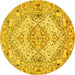 Round Machine Washable Persian Yellow Traditional Rug, wshtr939yw