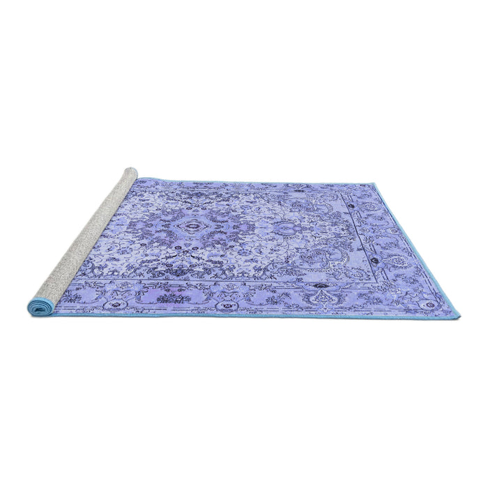 Sideview of Machine Washable Persian Blue Traditional Rug, wshtr939blu