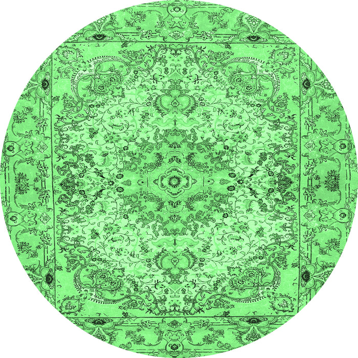 Round Machine Washable Persian Emerald Green Traditional Area Rugs, wshtr939emgrn