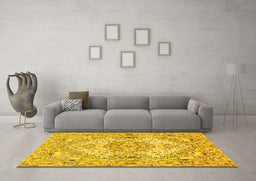 Machine Washable Persian Yellow Traditional Rug in a Living Room, wshtr939yw