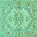 Square Machine Washable Persian Turquoise Traditional Area Rugs, wshtr939turq