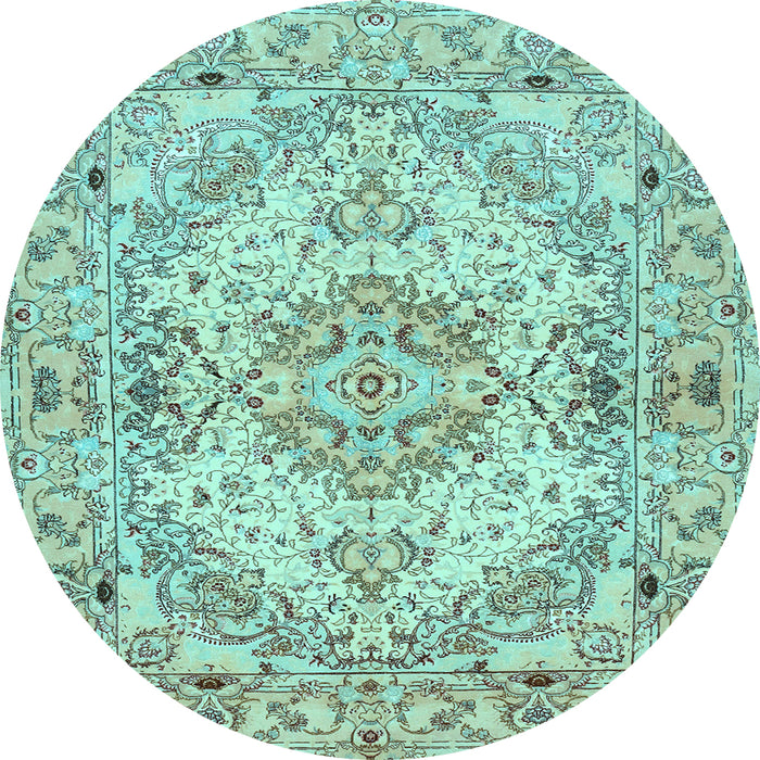 Round Machine Washable Persian Light Blue Traditional Rug, wshtr939lblu