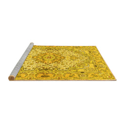 Sideview of Machine Washable Persian Yellow Traditional Rug, wshtr939yw