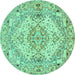 Round Machine Washable Persian Turquoise Traditional Area Rugs, wshtr939turq