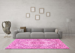 Machine Washable Persian Pink Traditional Rug in a Living Room, wshtr939pnk