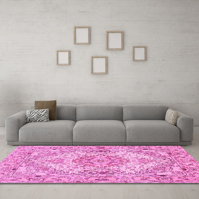 Machine Washable Persian Pink Traditional Rug in a Living Room, wshtr939pnk