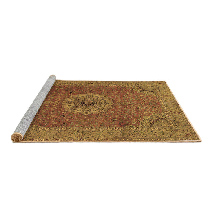 Sideview of Machine Washable Medallion Brown Traditional Rug, wshtr93brn