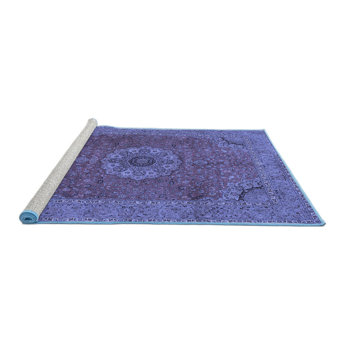 Sideview of Machine Washable Medallion Blue Traditional Rug, wshtr93blu