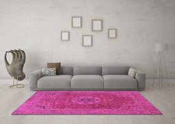Machine Washable Medallion Pink Traditional Rug in a Living Room, wshtr93pnk