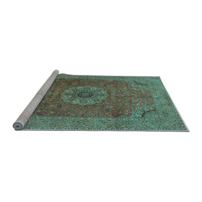 Sideview of Machine Washable Medallion Light Blue Traditional Rug, wshtr93lblu