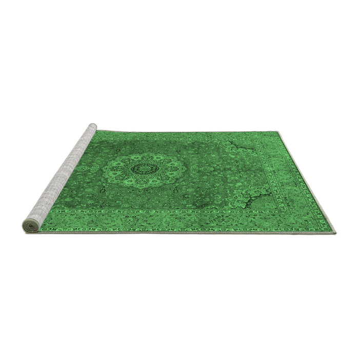 Sideview of Machine Washable Medallion Emerald Green Traditional Area Rugs, wshtr93emgrn