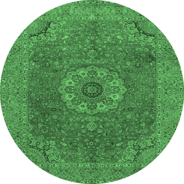 Round Machine Washable Medallion Emerald Green Traditional Area Rugs, wshtr93emgrn