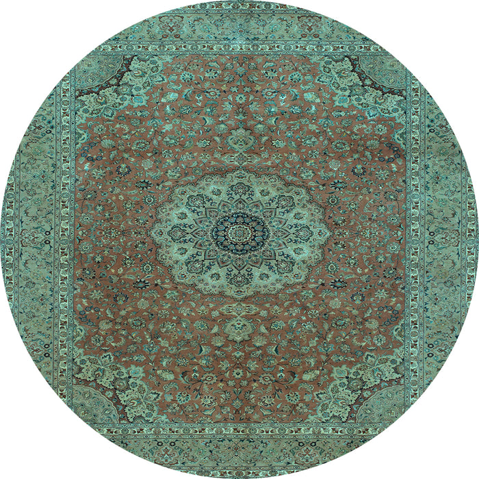 Round Machine Washable Medallion Light Blue Traditional Rug, wshtr93lblu