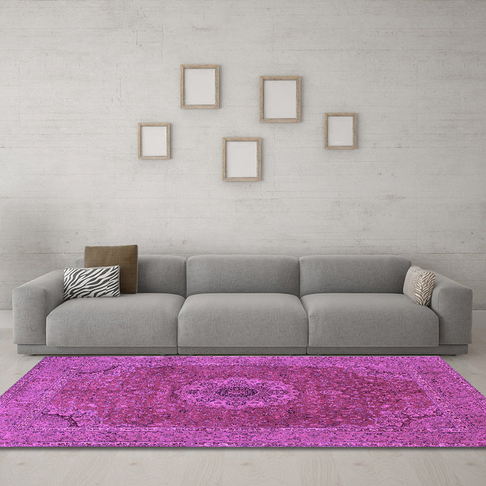 Machine Washable Medallion Purple Traditional Area Rugs in a Living Room, wshtr93pur
