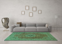 Machine Washable Medallion Turquoise Traditional Area Rugs in a Living Room,, wshtr93turq