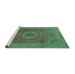 Sideview of Machine Washable Medallion Turquoise Traditional Area Rugs, wshtr93turq