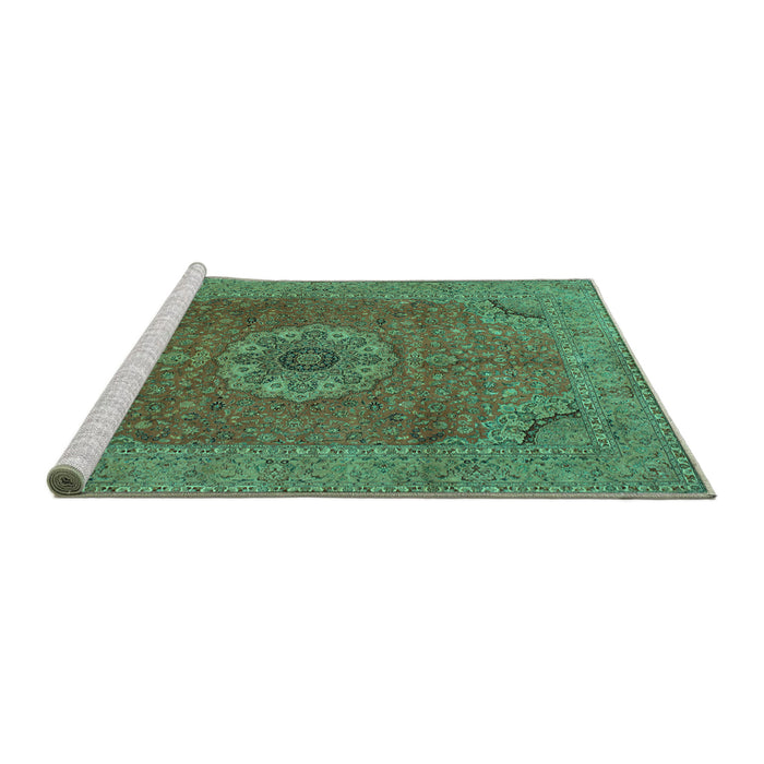 Sideview of Machine Washable Medallion Turquoise Traditional Area Rugs, wshtr93turq
