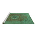 Sideview of Machine Washable Medallion Turquoise Traditional Area Rugs, wshtr93turq