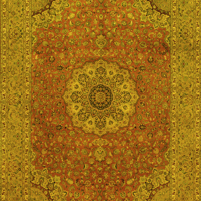 Machine Washable Medallion Yellow Traditional Rug, wshtr93yw