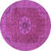 Round Machine Washable Medallion Purple Traditional Area Rugs, wshtr93pur