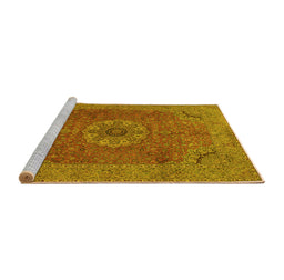 Sideview of Machine Washable Medallion Yellow Traditional Rug, wshtr93yw