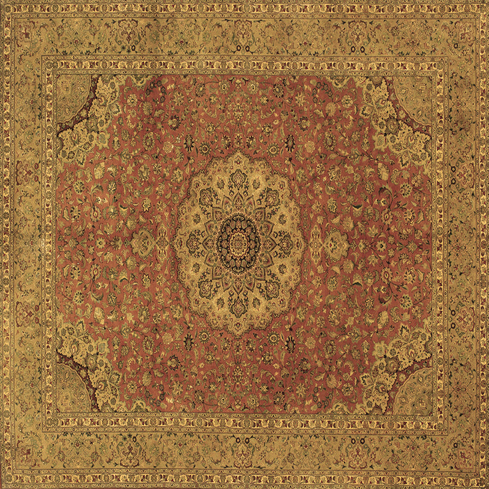 Square Machine Washable Medallion Brown Traditional Rug, wshtr93brn