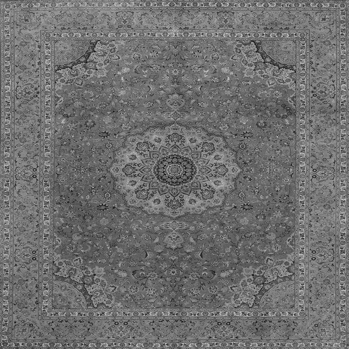 Round Machine Washable Medallion Gray Traditional Rug, wshtr93gry