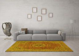 Machine Washable Medallion Yellow Traditional Rug in a Living Room, wshtr93yw