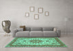 Machine Washable Persian Turquoise Traditional Area Rugs in a Living Room,, wshtr940turq