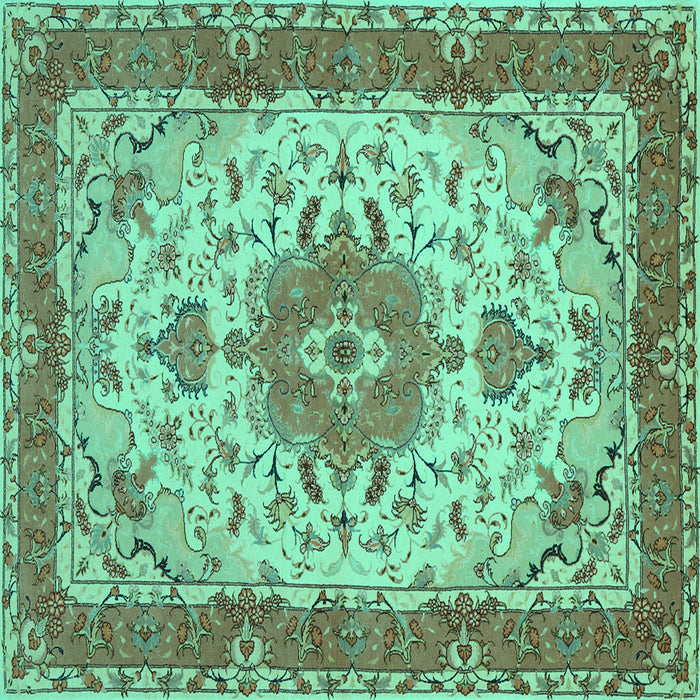 Square Machine Washable Persian Turquoise Traditional Area Rugs, wshtr940turq