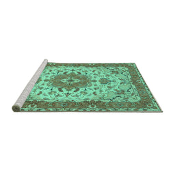 Sideview of Machine Washable Persian Turquoise Traditional Area Rugs, wshtr940turq