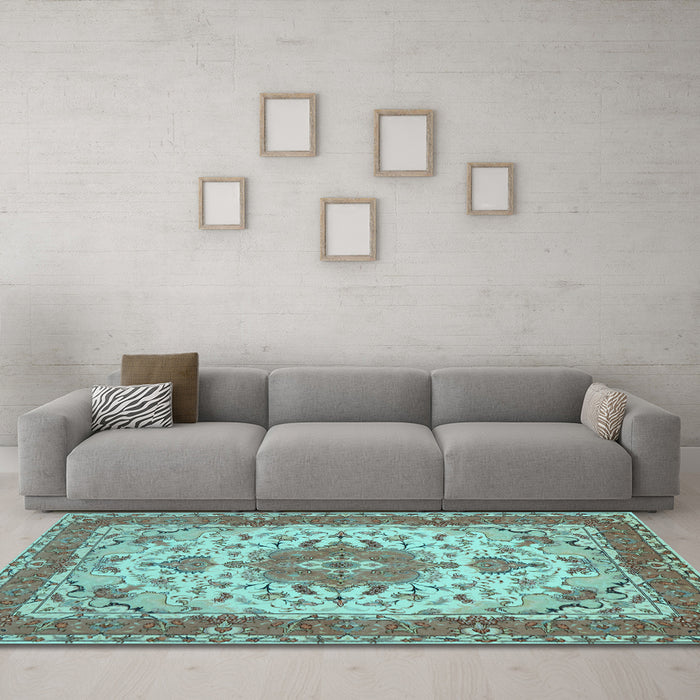 Machine Washable Persian Light Blue Traditional Rug in a Living Room, wshtr940lblu