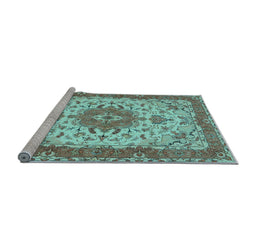 Sideview of Machine Washable Persian Light Blue Traditional Rug, wshtr940lblu