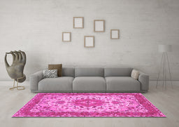 Machine Washable Persian Pink Traditional Rug in a Living Room, wshtr940pnk