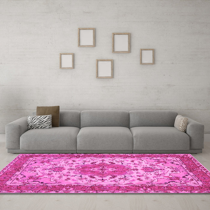 Machine Washable Persian Pink Traditional Rug in a Living Room, wshtr940pnk
