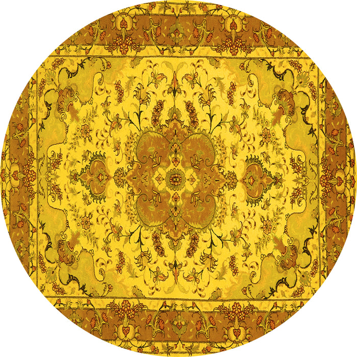 Round Persian Yellow Traditional Rug, tr940yw