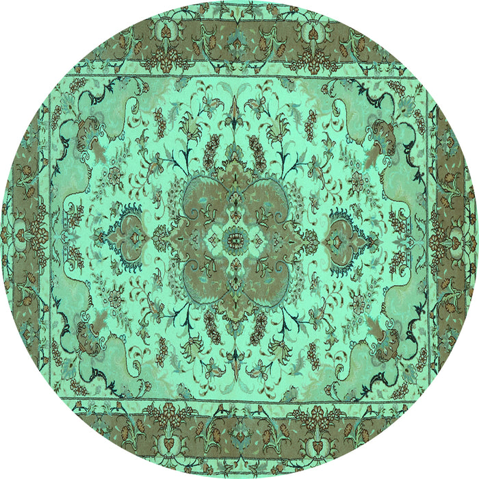 Round Persian Turquoise Traditional Rug, tr940turq