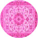 Round Machine Washable Persian Pink Traditional Rug, wshtr941pnk