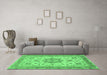 Machine Washable Persian Emerald Green Traditional Area Rugs in a Living Room,, wshtr941emgrn