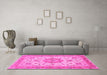 Machine Washable Persian Pink Traditional Rug in a Living Room, wshtr941pnk