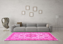 Machine Washable Persian Pink Traditional Rug in a Living Room, wshtr941pnk
