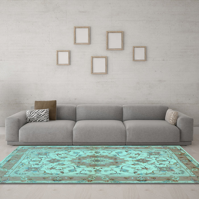 Machine Washable Persian Light Blue Traditional Rug in a Living Room, wshtr941lblu